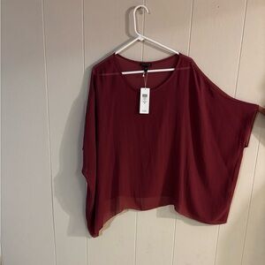NWT large Eileen Fisher Sheer Silk rose Georgette Elbow-Sleeve Top quiet luxury